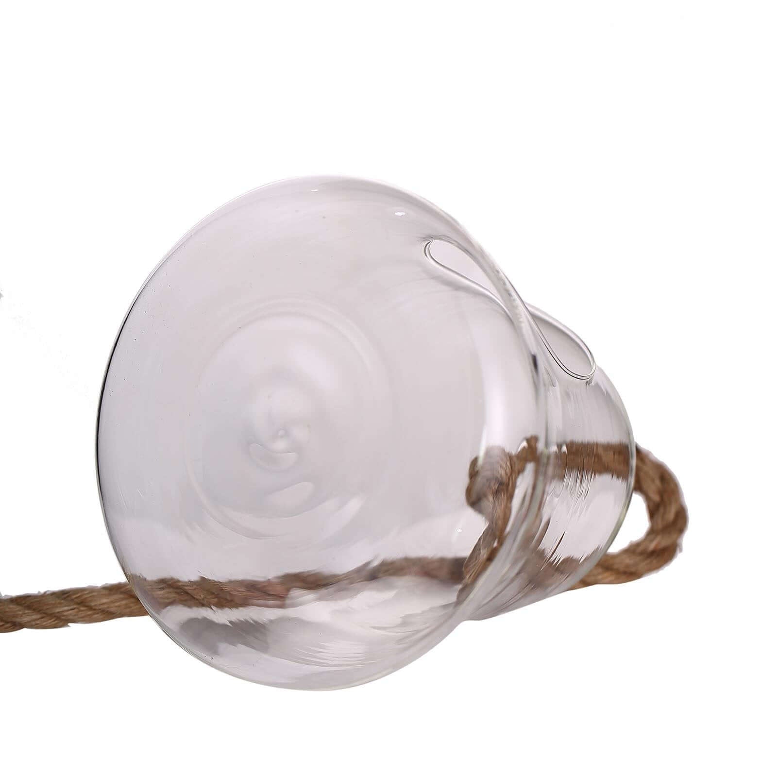 Glass Terrarium Hanging Bell Shaped Design with Twine Rope - Unique Free - Falling Planter for Air Plants & Displays 9" - Linen Luxes