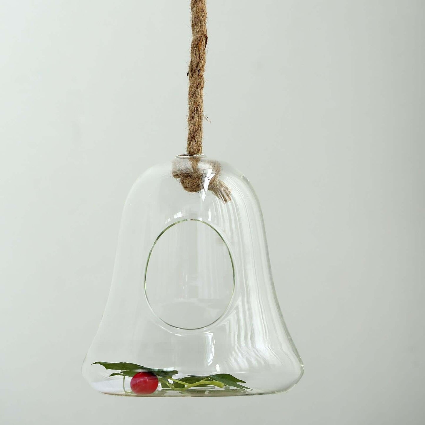 Glass Terrarium Hanging Bell Shaped Design with Twine Rope - Unique Free - Falling Planter for Air Plants & Displays 9" - Linen Luxes
