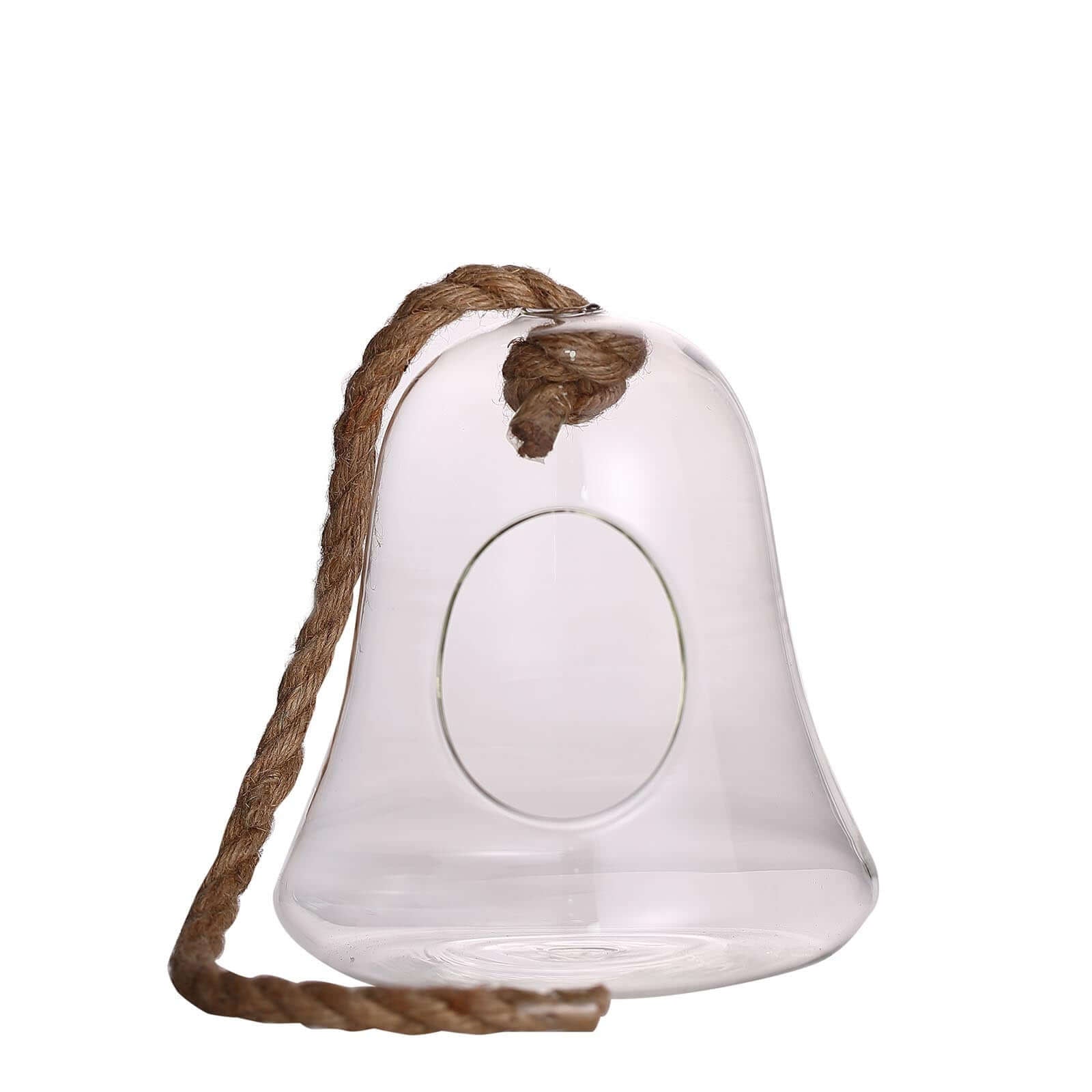 Glass Terrarium Hanging Bell Shaped Design with Twine Rope - Unique Free - Falling Planter for Air Plants & Displays 9" - Linen Luxes