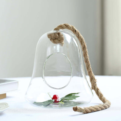 Glass Terrarium Hanging Bell Shaped Design with Twine Rope - Unique Free - Falling Planter for Air Plants & Displays 9" - Linen Luxes