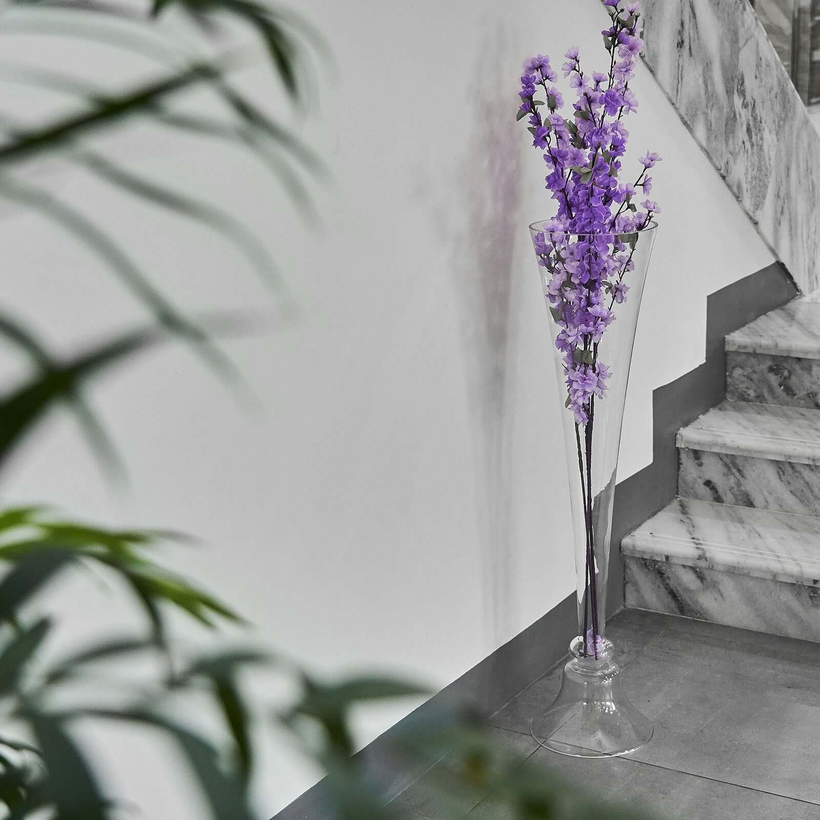 Glass Trumpet Floor Vase Reversible Clarinet Style Clear - Decorative Flower Centerpiece for Events 40" - Linen Luxes