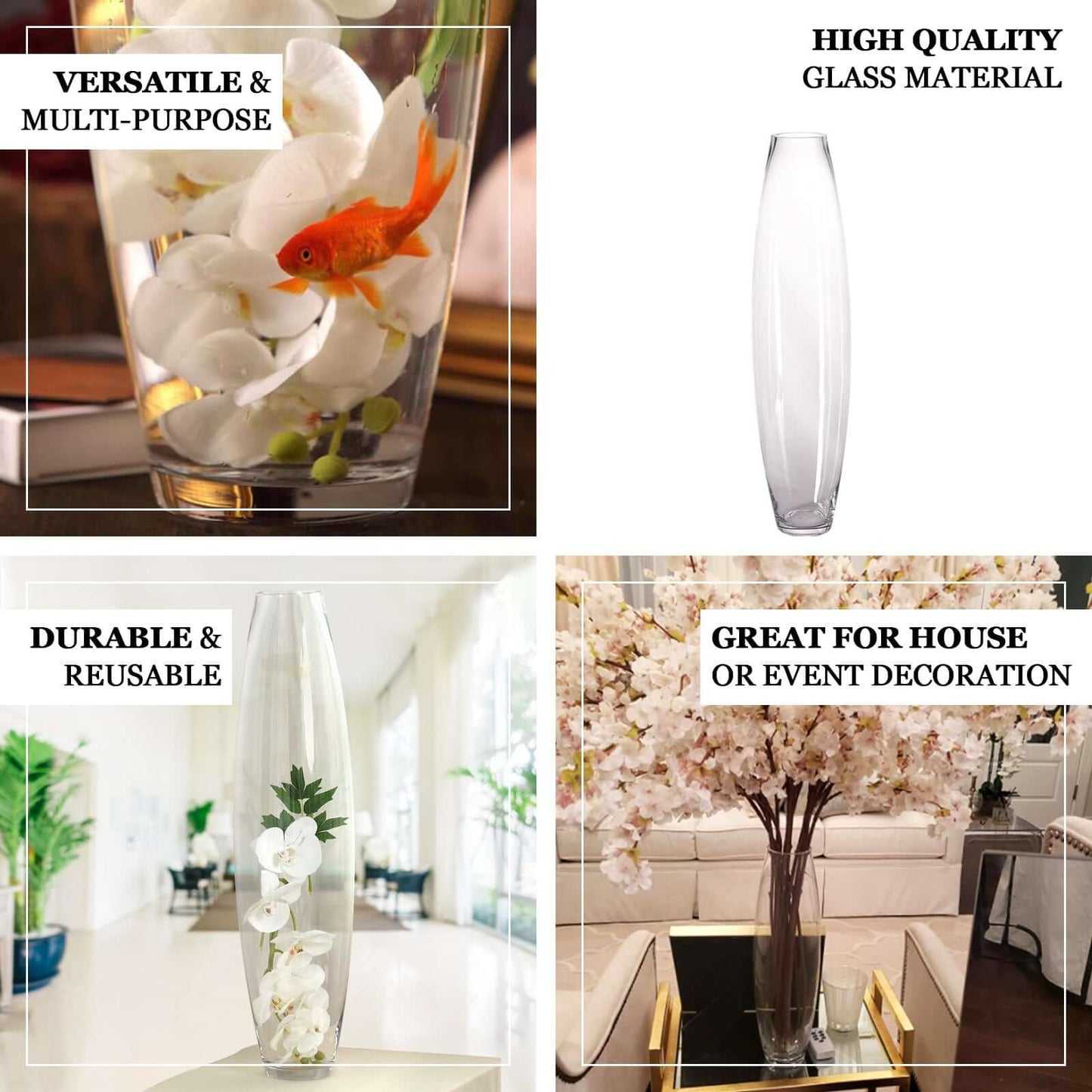Glass Vase Cylinder Design Tapered Clear - Durable Heavy Duty Flower Centerpiece for Events 31" - Linen Luxes