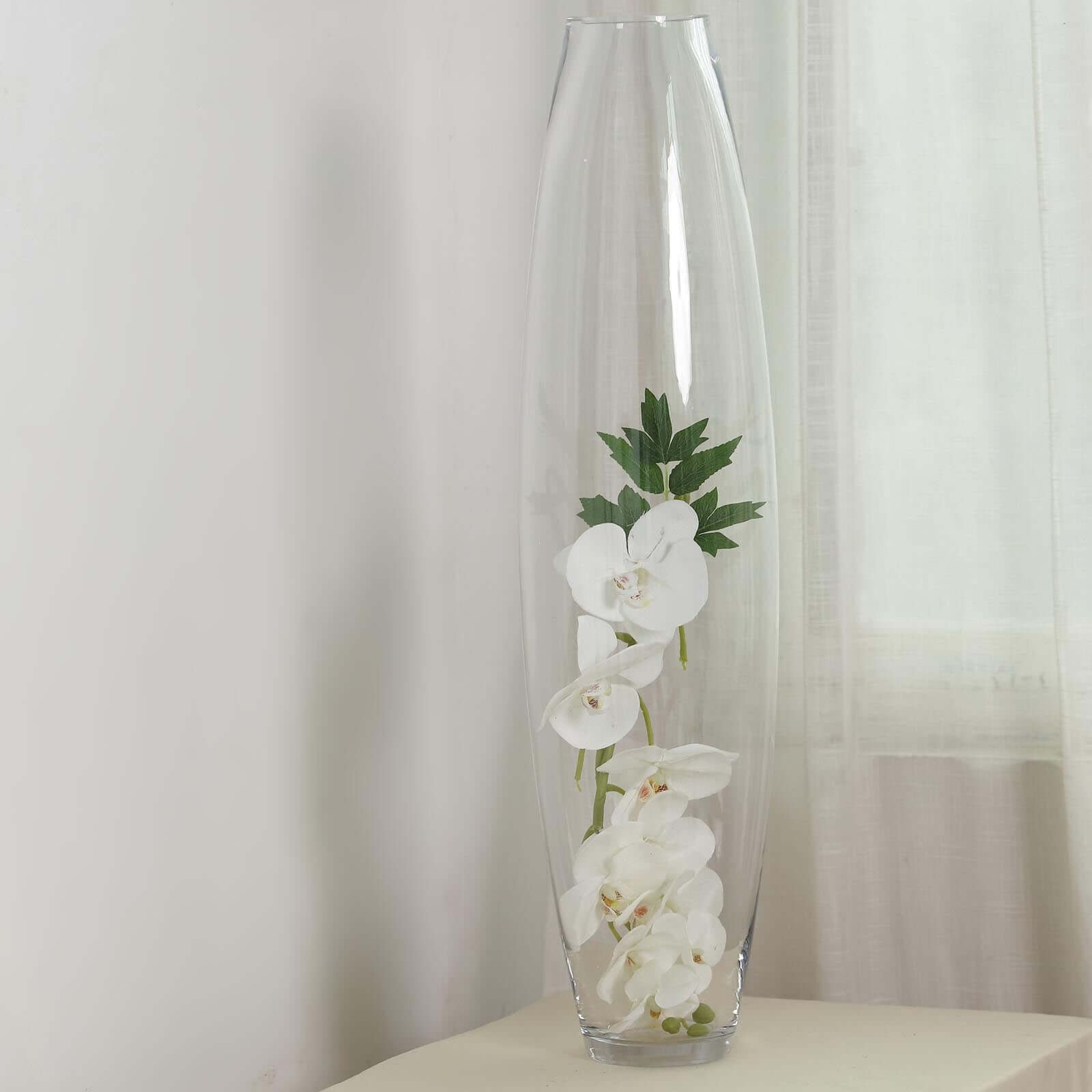 Glass Vase Cylinder Design Tapered Clear - Durable Heavy Duty Flower Centerpiece for Events 31" - Linen Luxes