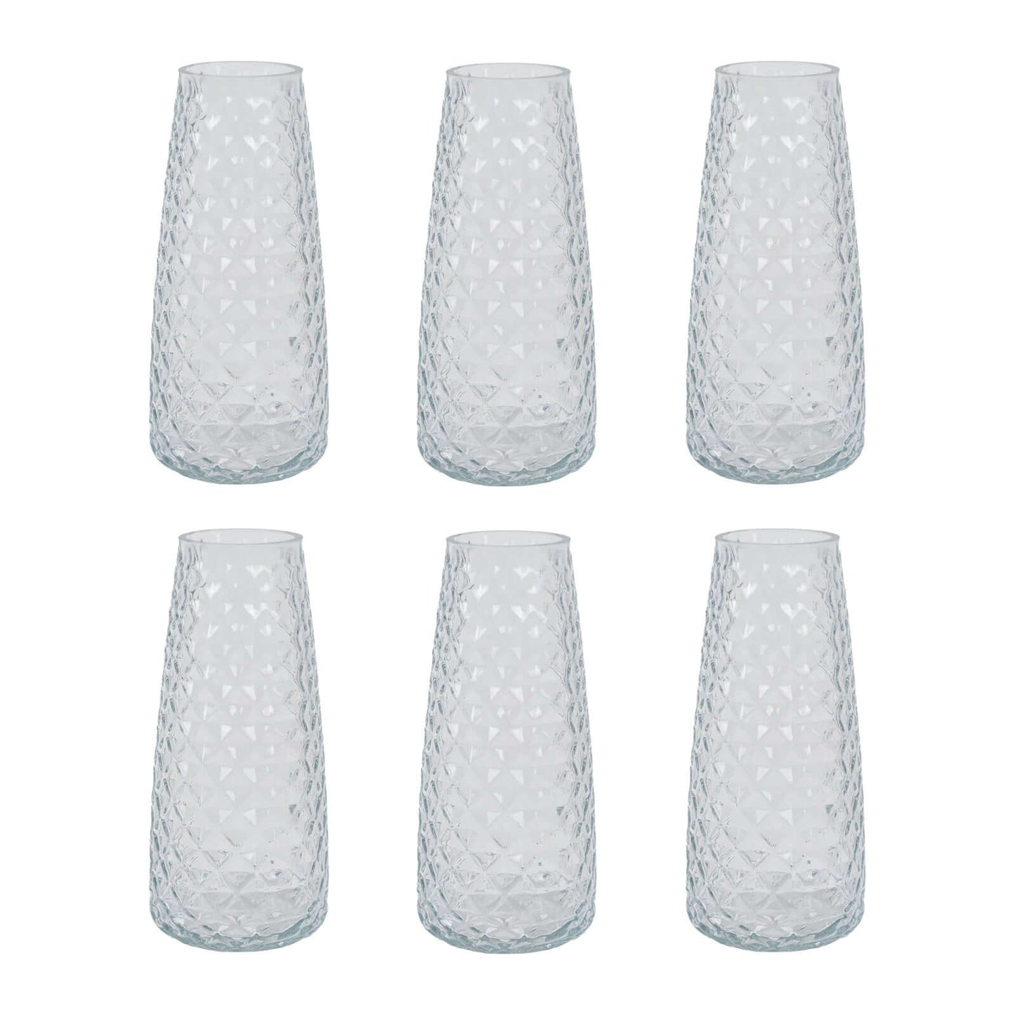 6-Pack Glass Urn Vases Clear with Diamond Crystal Cut Pattern - Stylish Decorative Design for Event Decor 8.5"