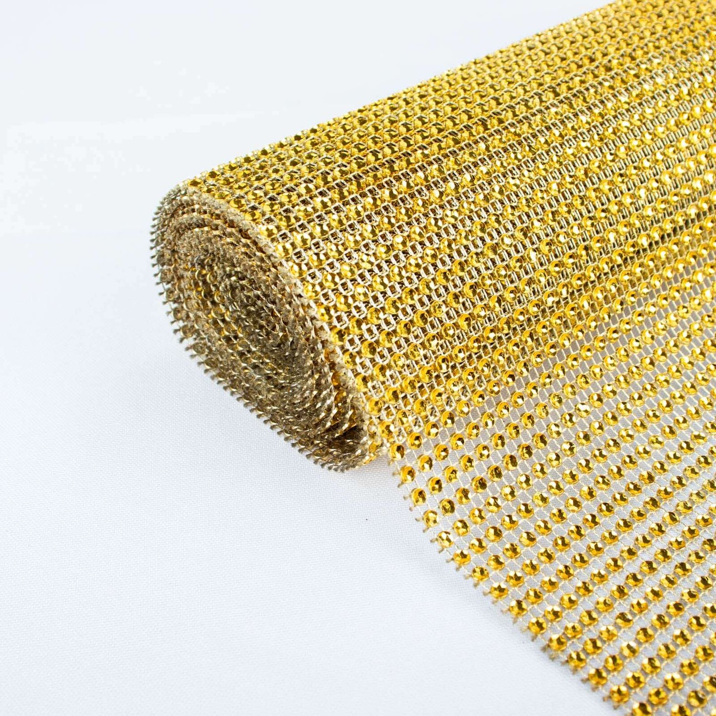 Crystal Rhinestone 10"x108" Table Runner Gold - Luxe Shiny Diamond Mesh Bling Table Runner Roll