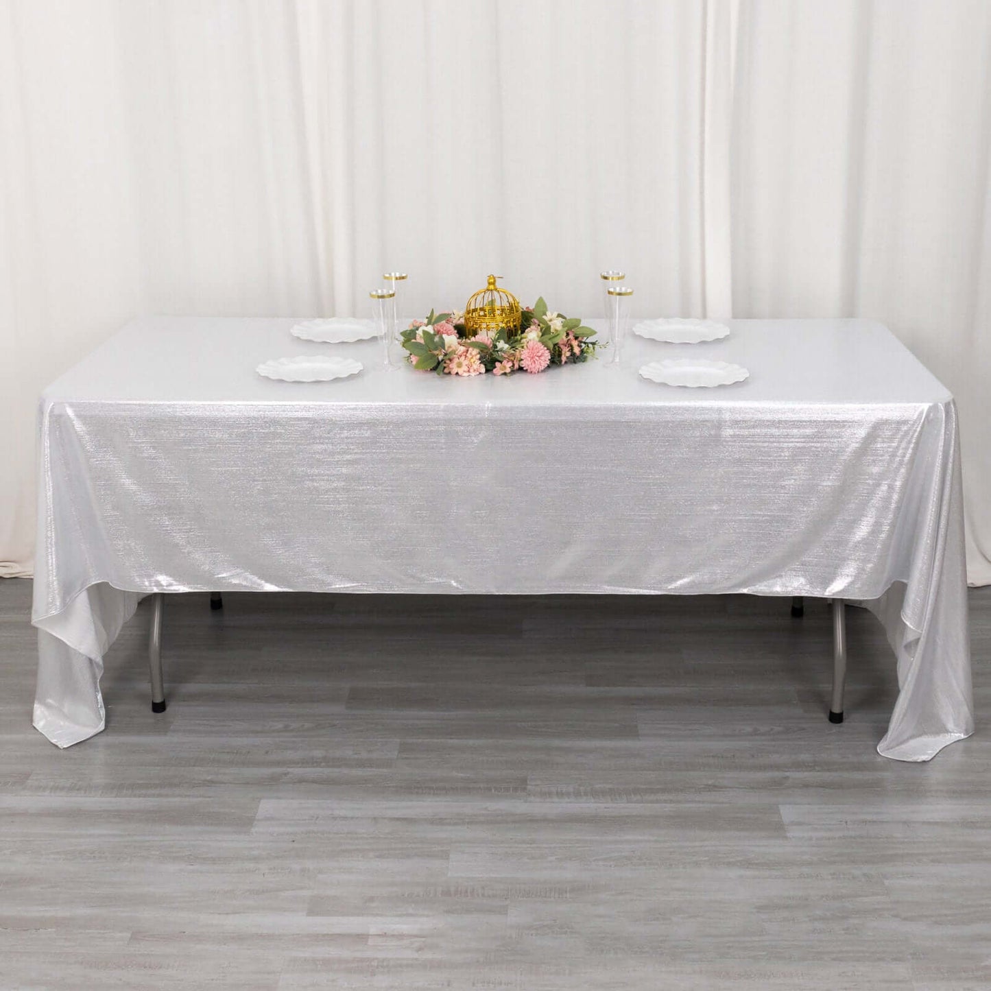 Sequin Dots Polyester 60"x126" Rectangle Tablecloth Shimmering Silver - Wrinkle Free & Sparkling Table Cover