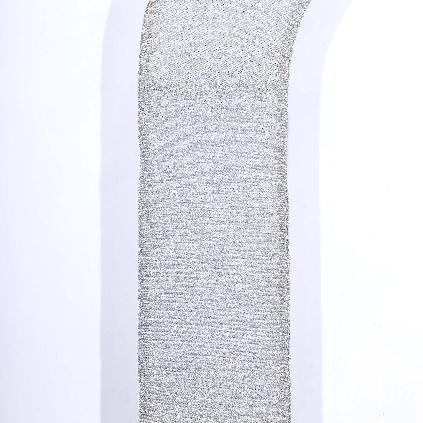 8ft Silver Spandex Fitted U-Shaped Wedding Arch Cover With Shimmer Tinsel Finish, Double-Sided Open Arch Backdrop Slipcover