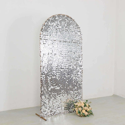 7ft Sparkly Silver Big Payette Sequin Fitted Wedding Arch Cover for Round Top Chiara Backdrop Stand