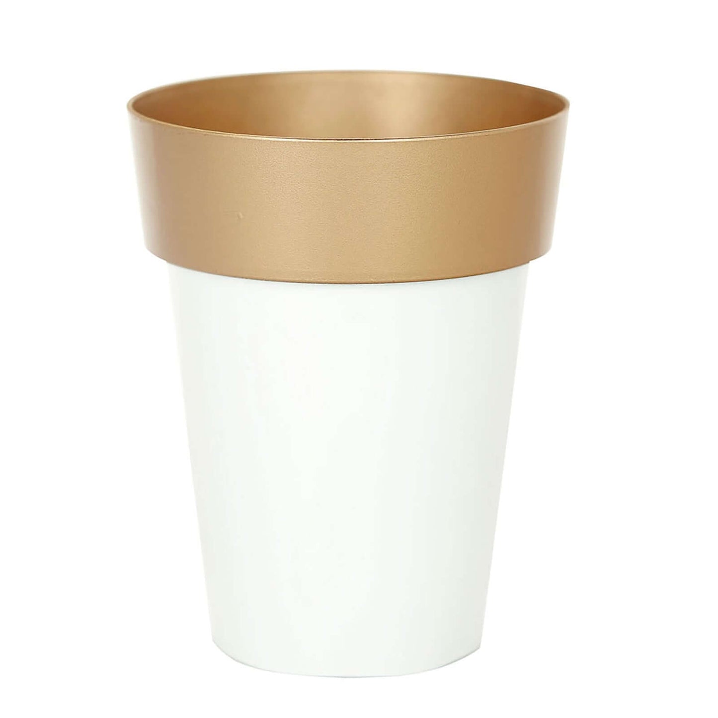 2-Pack Flower Plant Pots Medium Design White with Gold Rim - Plastic Indoor Decorative Planters 6"