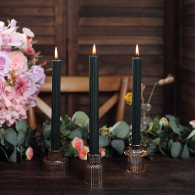 5-Pack Taper Candles Ribbed Wick Ribbon Wax Design Hunter Emerald Green - Premium Unscented Dinner Candles 9"
