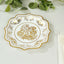 25-Pack Paper Dessert Plates in White with Gold Damask Floral Print & Scallop Rim - Stylish Disposable 300GSM Floral Salad Appetizer Plates for Weddings & Events 8"