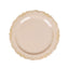 10-Pack Plastic 7" Round Dessert Plates in Taupe with Gold Vintage Embossed Rim - Sturdy Disposable Scalloped Edge Salad Plates