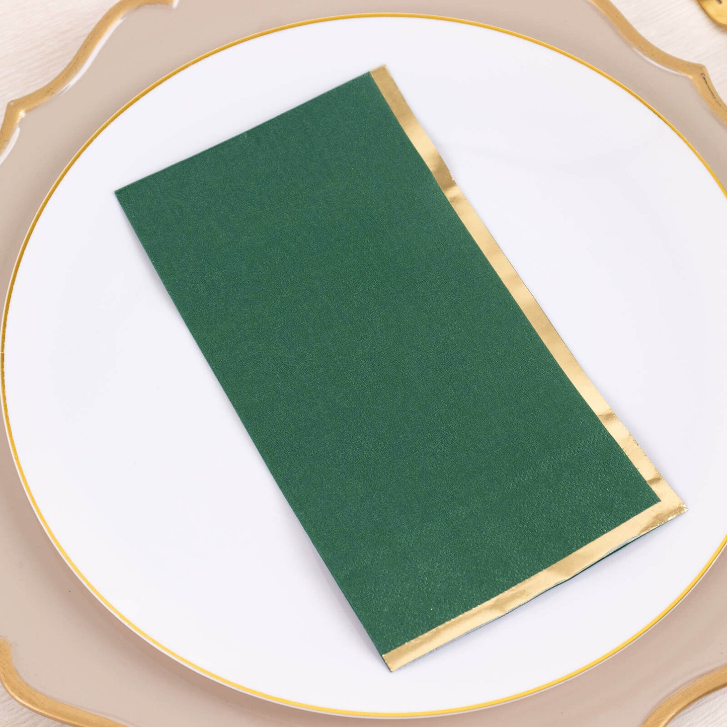50-Pack Paper Dinner Napkins Hunter Emerald Green with Gold Foil Edge 2 Ply - Stylish Disposable Napkins