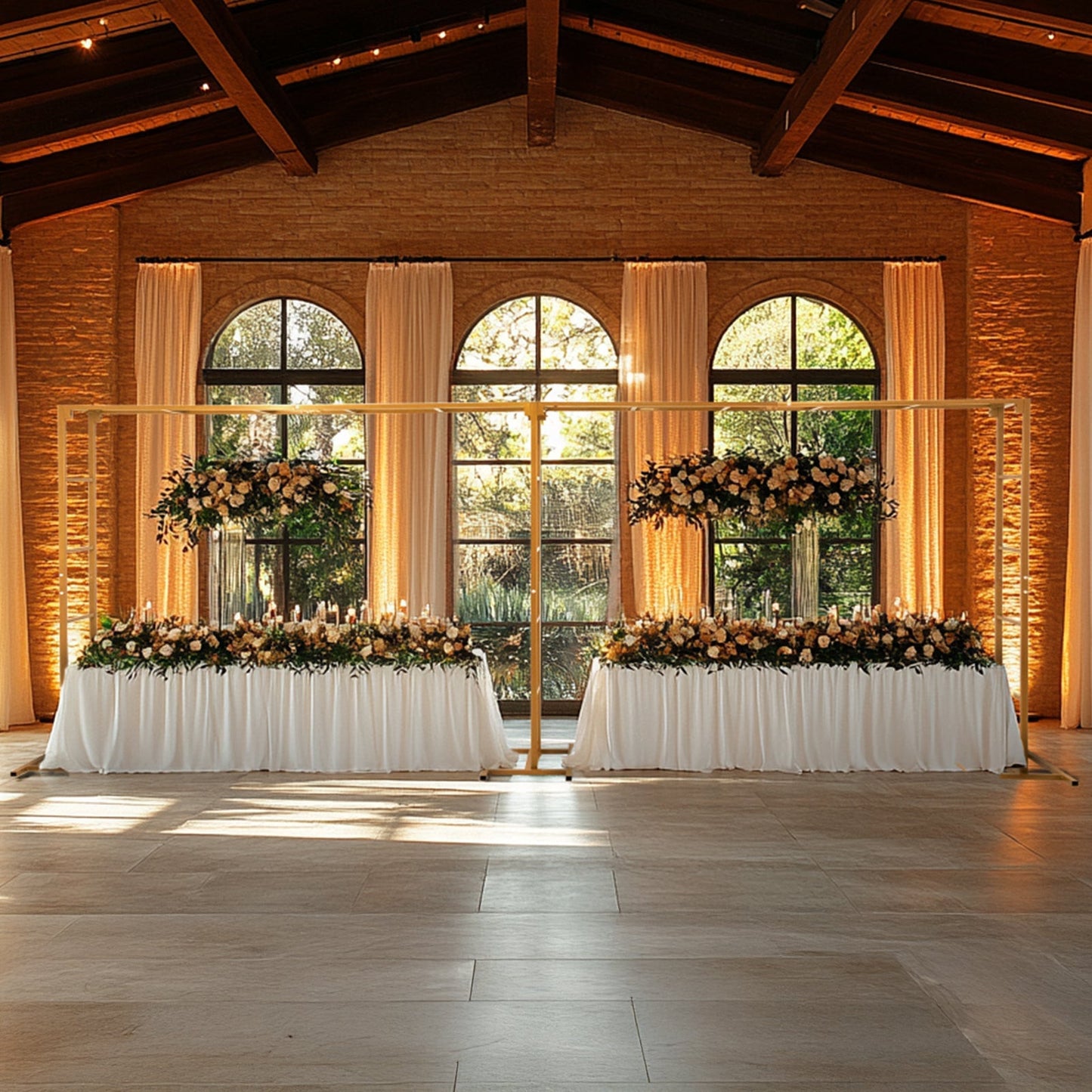 6ftx16ft Gold Rectangular Arbor - Freestanding 6' High Over the Table Stand, Backdrop Stand with Double Frame for Floral Balloon DÃ©cor