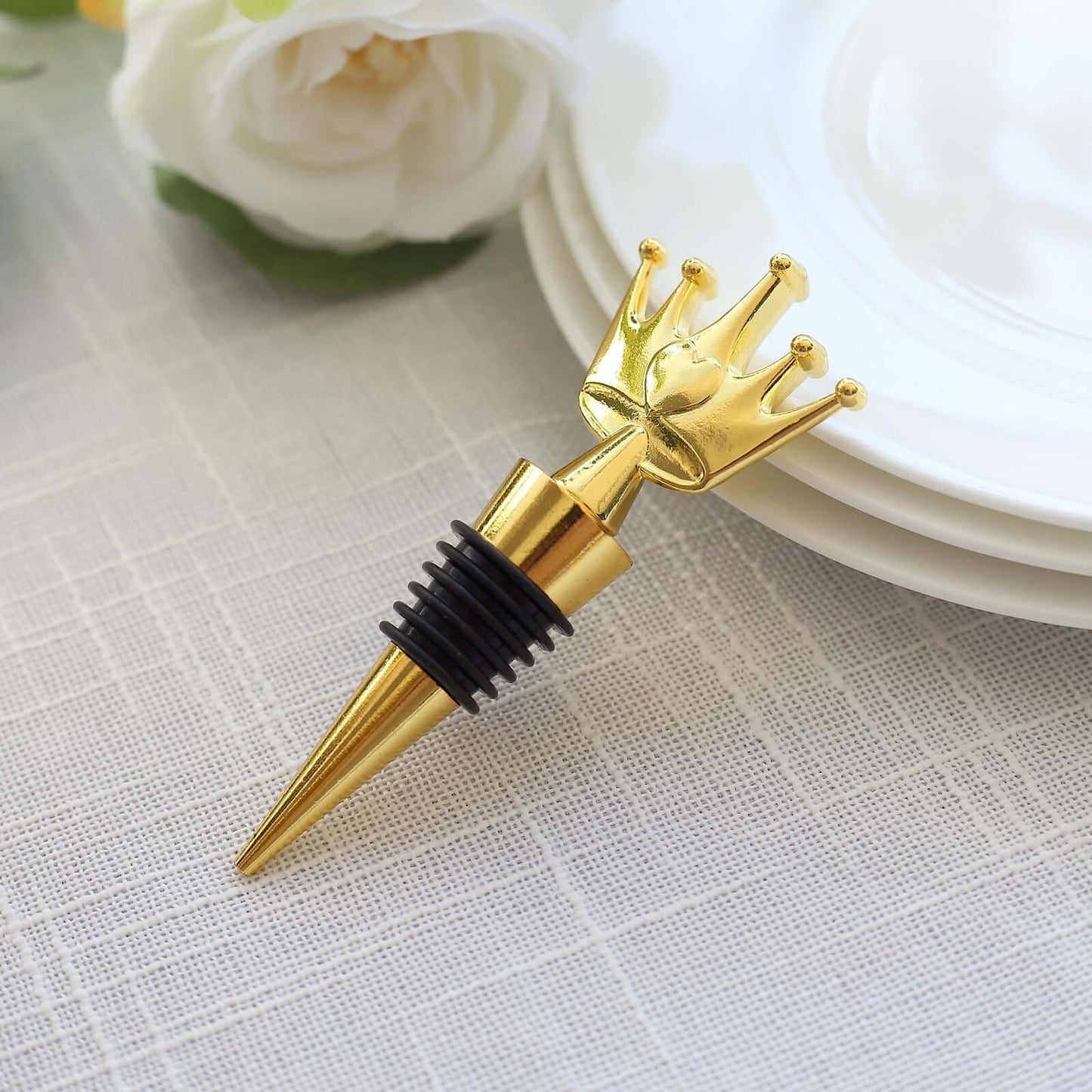 4" Gold Metal Princess Crown Wine Bottle Stopper Party Favor with Clear Gift Box, Thank You Tag and Ribbon