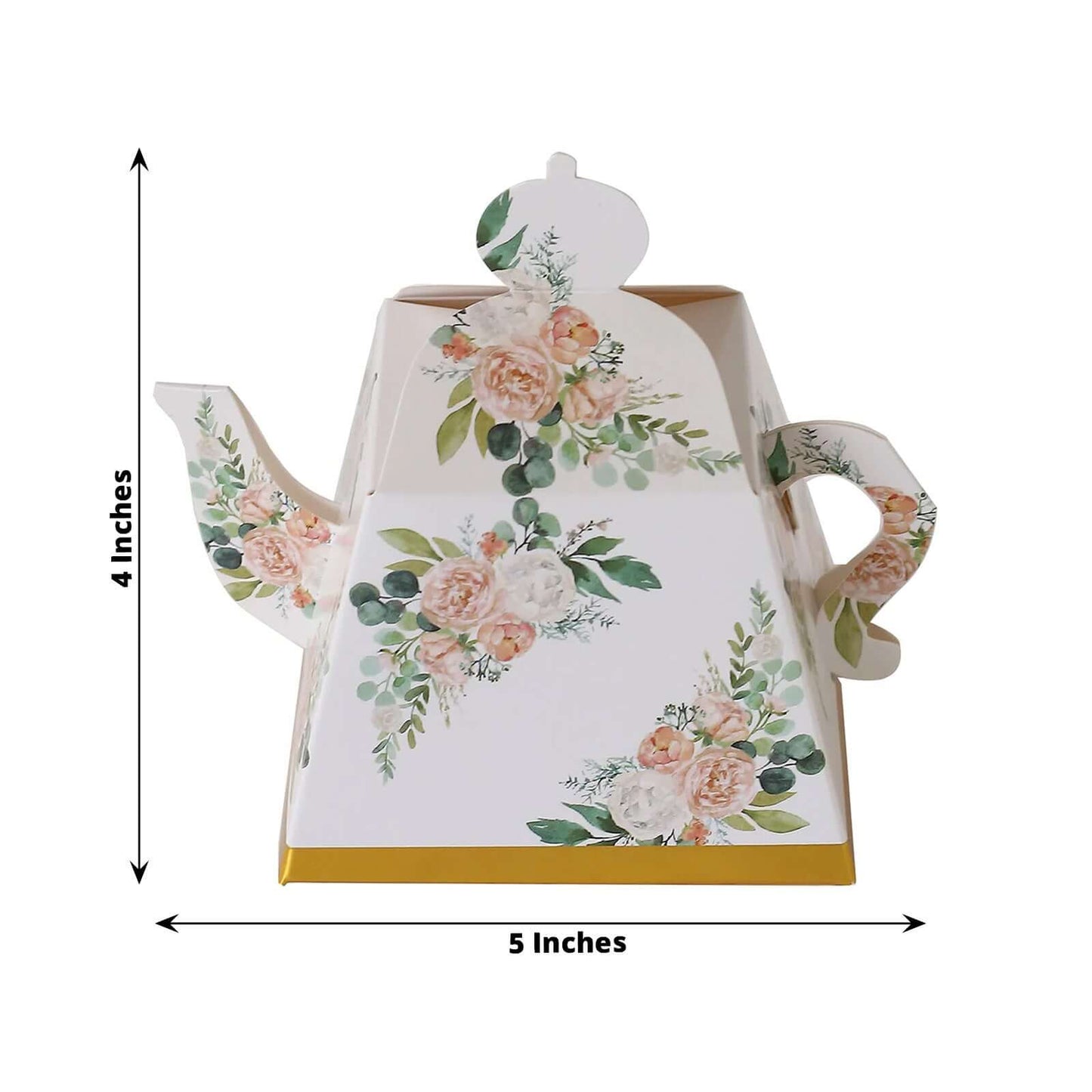 25 Pack Pink Peony Floral Mini Teapot Party Favor Boxes with Gold Edge, Tea Time Gift Boxes - 5"x4"