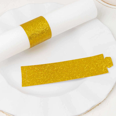 50-Pack Paper Napkin Rings Gold Glitter - Stylish Disposable Napkin Holders 1.5"