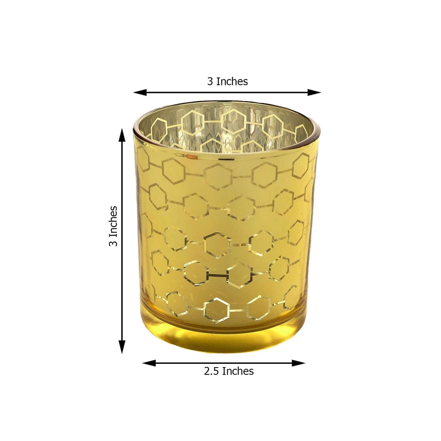 6-Pack Mercury Glass Candle Holders Gold with Honeycomb Design - Votive Candle Containers 3"