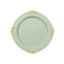 10-Pack Plastic 10" Round Dinner Plates in Sage Green with Gold Leaf Embossed Rim - Disposable Vintage Baroque Style Plates
