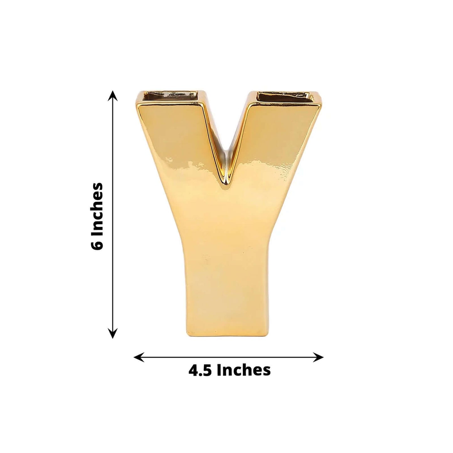 Shiny Ceramic Vase Letter "Y" Gold Plated - Chic Bud Planter Pot for Events & Decor 6"