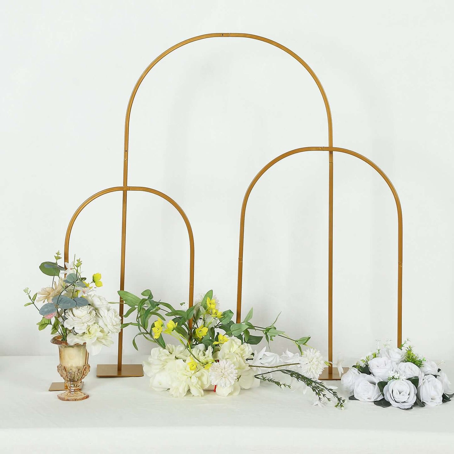 Gold Metal Chiara Arch Table Centerpiece with Rounded Top - Detachable Flower Stand Frame for Weddings 35"