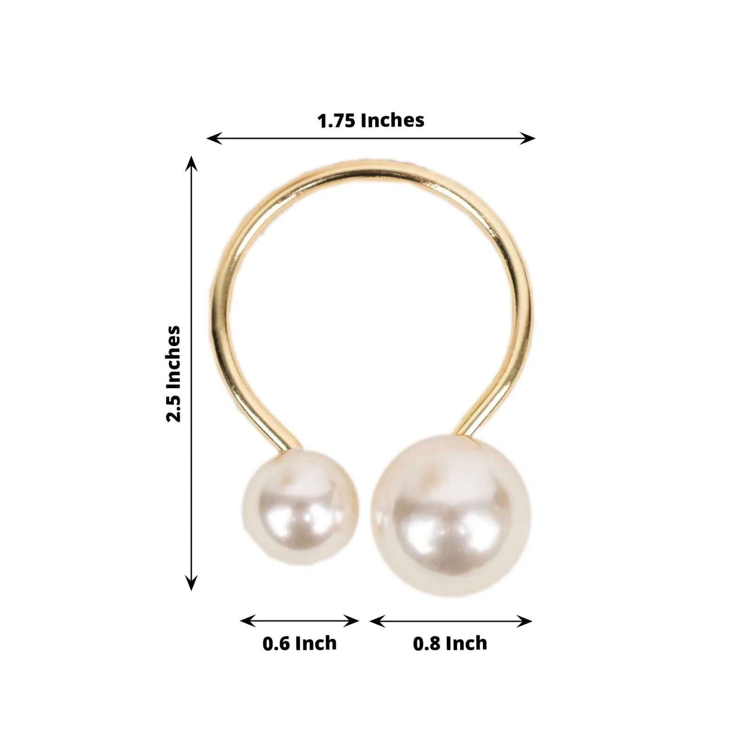 10 Pack White Pearl Gold Metal Napkin Holders Dining Table Decor, Elegant Round Wedding Napkin Rings - 2.5"