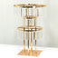 27" Crystal Pendant Table Centerpiece in 3-Tier Gold, Round Flower Stand Metal Vase Chandelier with Hanging Crystals