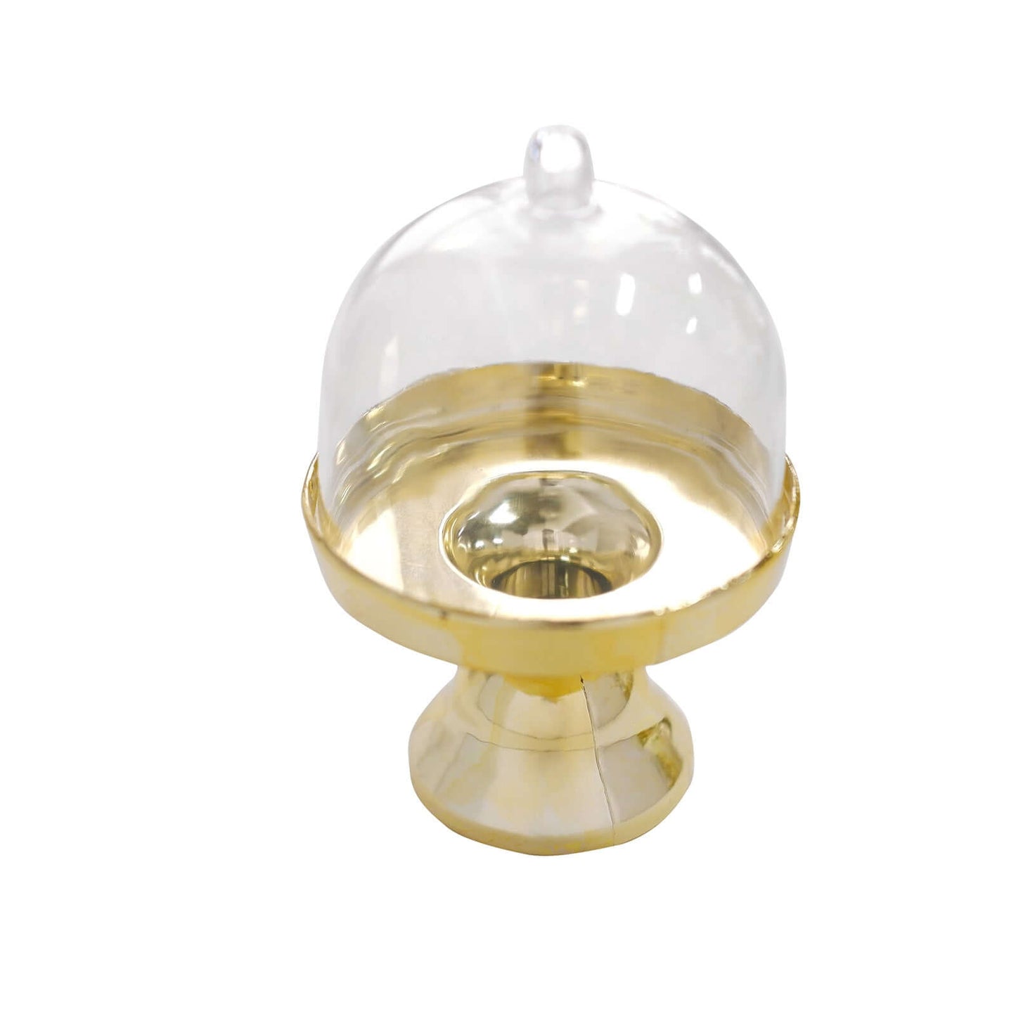 12-Pack Fillable Mini Pedestal Candy Container Clear/Gold - Decorative Candy Treat Favor Boxes with Dome Lid 4"