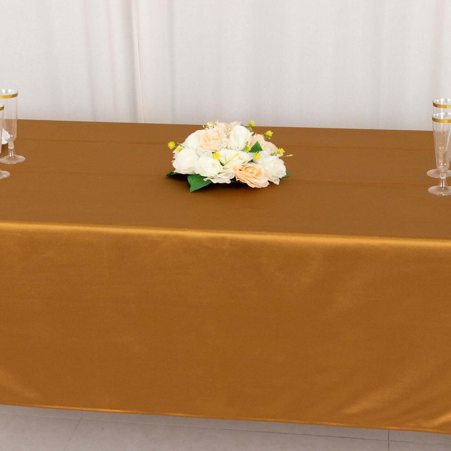 Scuba Rectangular 60"x102" Tablecloth Shimmering Gold - Wrinkle Free, Stain Resistant & Seamless Table Cover for Weddings and Parties