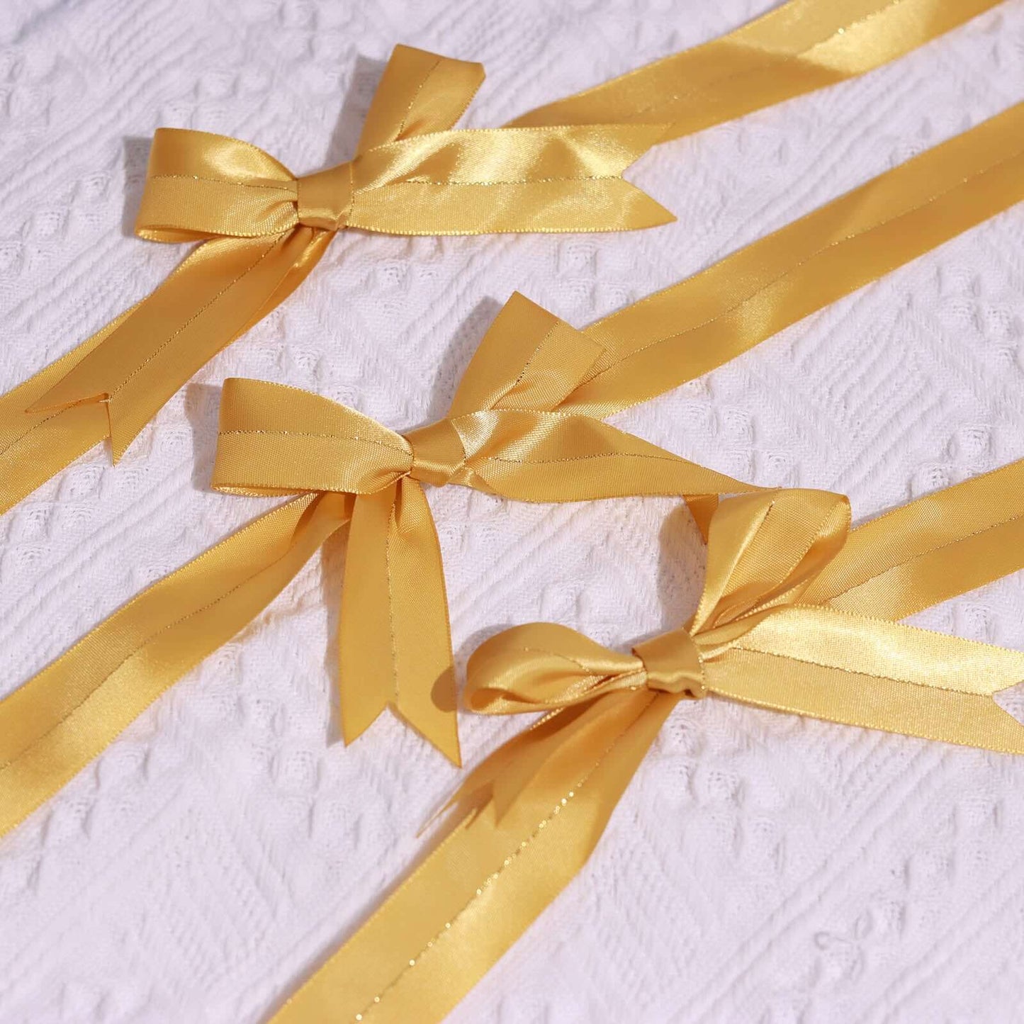 50 Pcs 10" Gold Pre Tied Ribbon Bows, Satin Ribbon With Gold Foil Lining For Gift Basket and Party Favors Decor