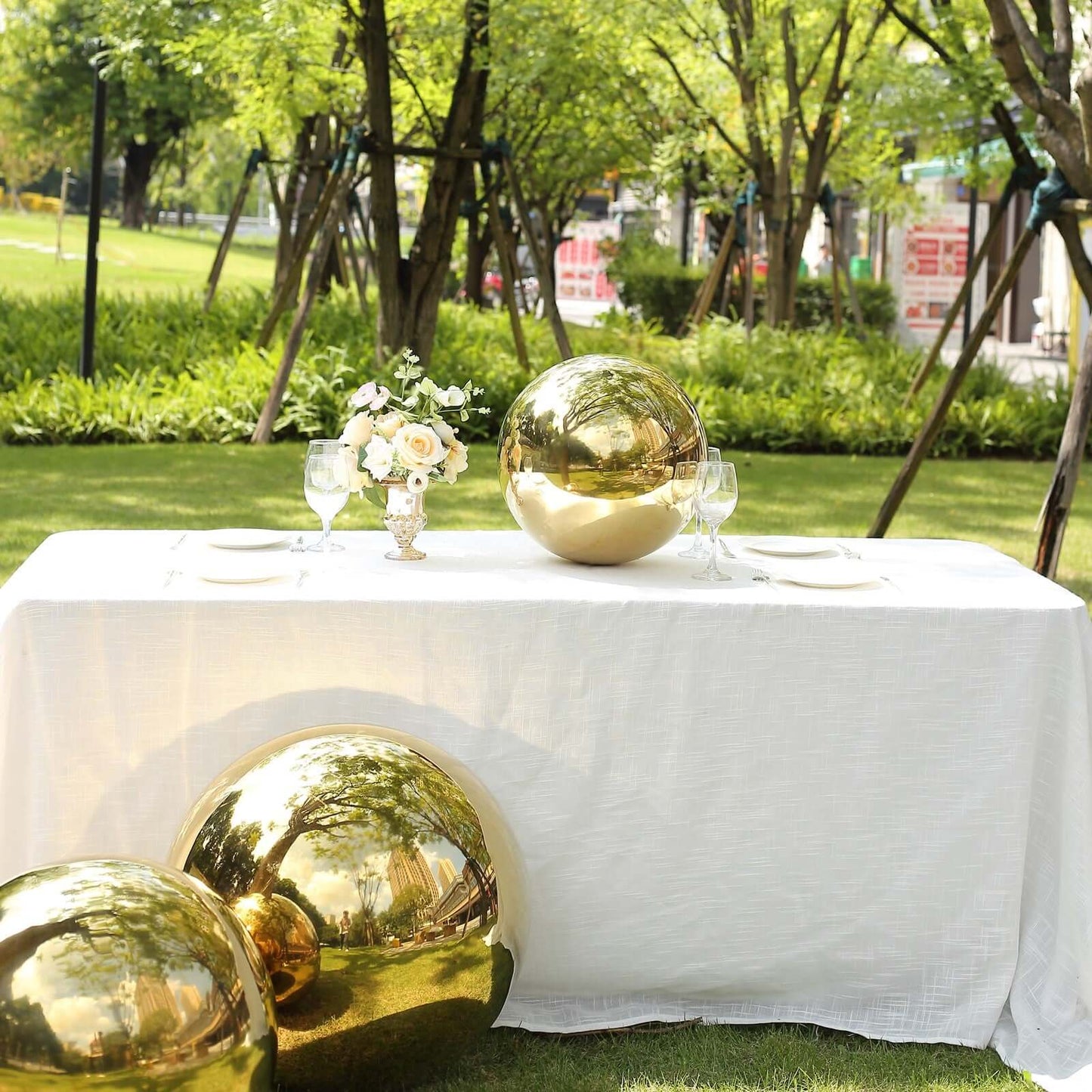 Gazing Globe Mirror Ball Reflective Hollow Stainless Steel Gold Sphere - Decorative Garden Display Piece 16"