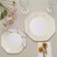 10-Pack Plastic 8" Octagon Dessert Plates in White - Modern Disposable Salad/Appetizer Plates with Gold Geometric Design for Special Occasions & Celebrations