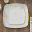 10-Pack Plastic 7" Square Dessert Plates in White with Gold Rim - Classy Disposable Appetizer Salad Plates for Weddings & Special Events