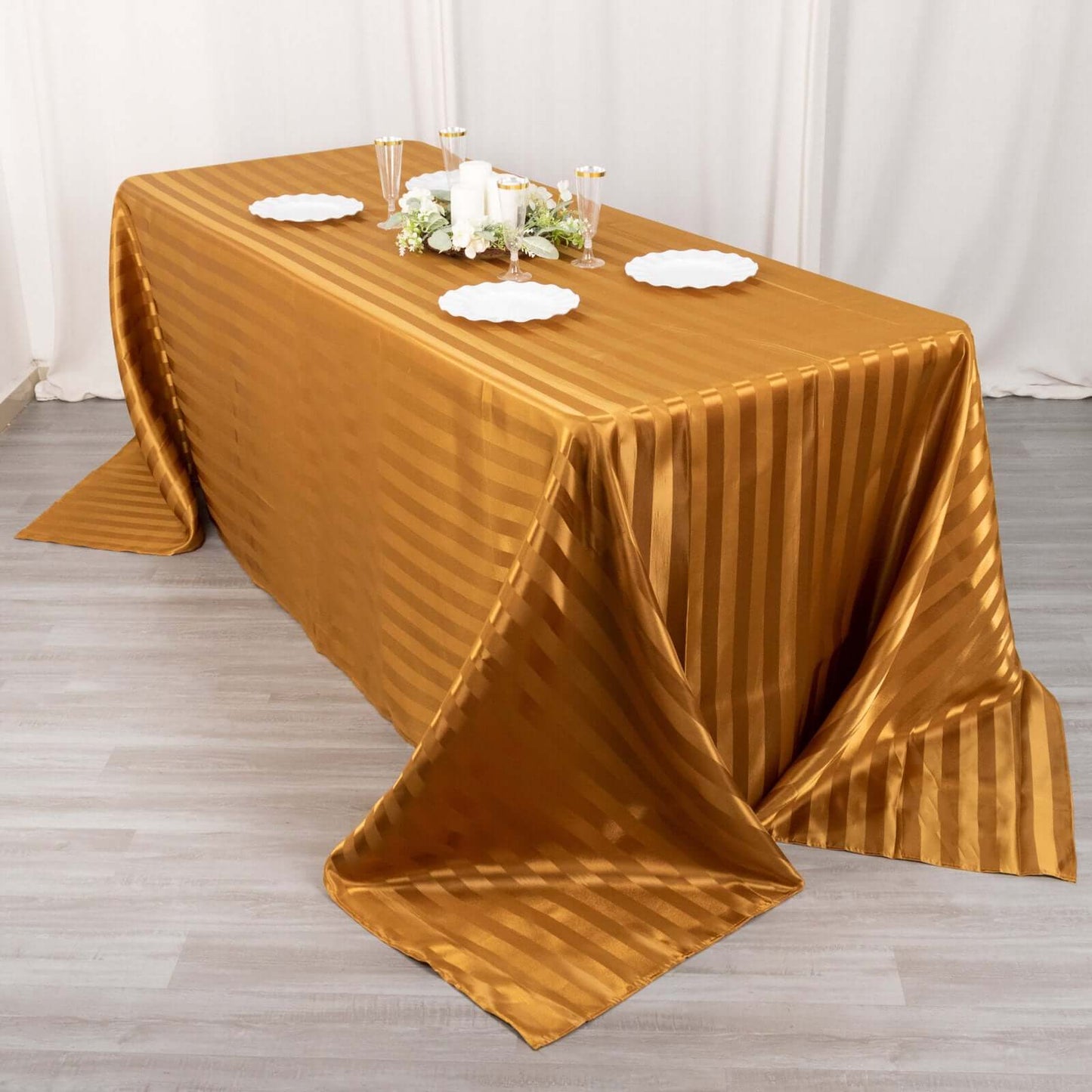 Satin Striped 90"x132" Rectangular Tablecloth Gold - Seamless Silky Smooth Table Cover