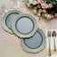 10-Pack Plastic 8" Round Dessert Plates in Dusty Blue with Gold Scalloped Rim - Disposable Appetizer/Salad Plates