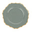 6-Pack Acrylic Round Charger Plates 13" in Olive Green with Gold Scalloped Rim, Decorative Dinner Party Plastic Charger Tableware