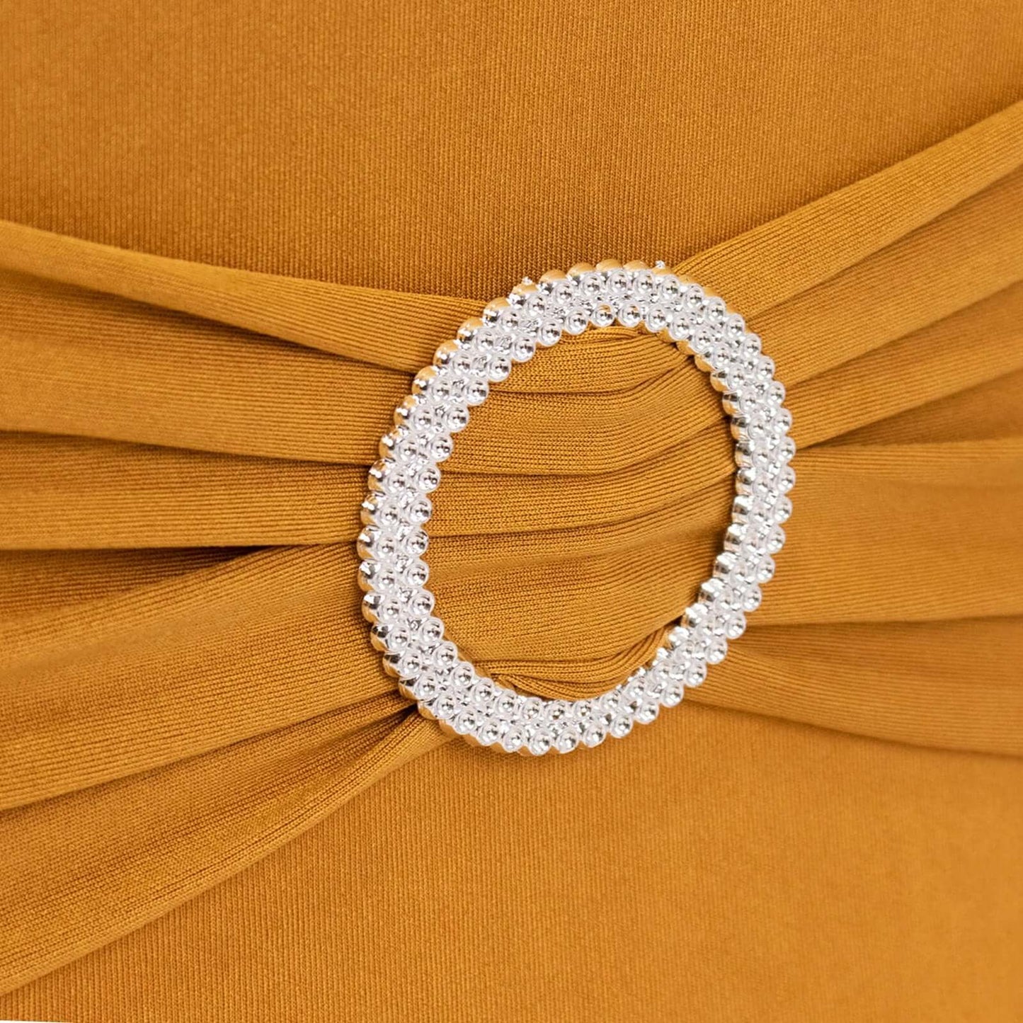 Stretch Spandex Chair Cover Gold for Folding Chairs - Enhanced Style & Secure Fit Slipcover with Stunning Silver Rhinestone Buckled Sash Band