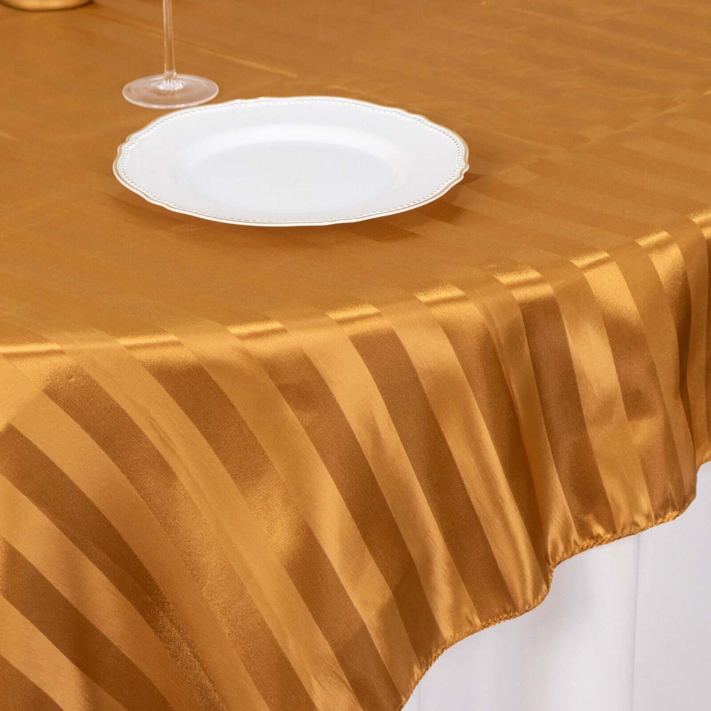 Satin 72"x72" Table Overlay Square Tablecloth Gold - Stripe Table Topper