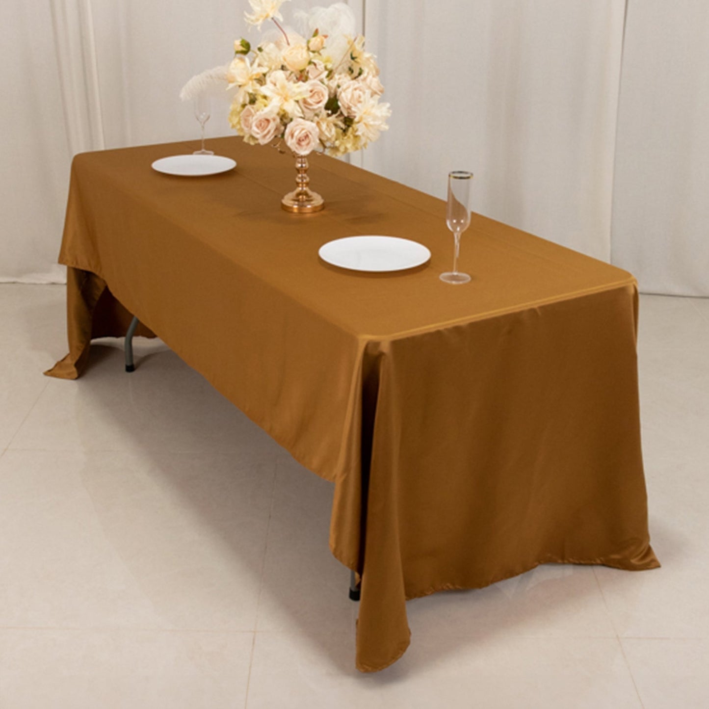 Lamour Satin 60"x126" Rectangle Tablecloth Gold - Soft & Silk-Like Table Cover for Upscale Dining