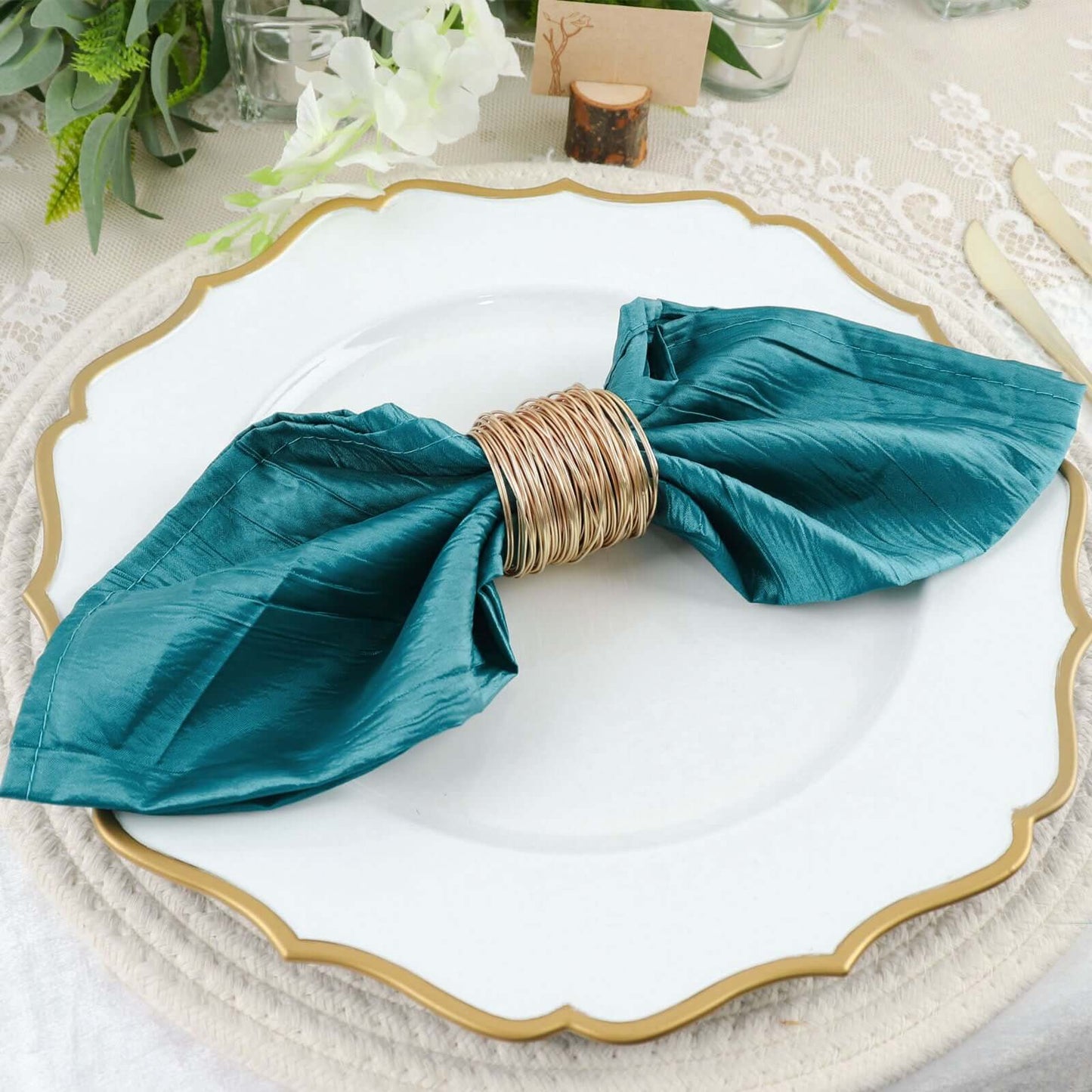 5 Pack Taffeta 20"x20" Napkins Peacock Teal - Accordion Crinkle Dinner Napkins