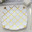 10-Pack Plastic 10" Square Dinner Plates in White with Gold Diamond Lattice Pattern - Disposable Party Plates for Weddings, Banquets & Special Events