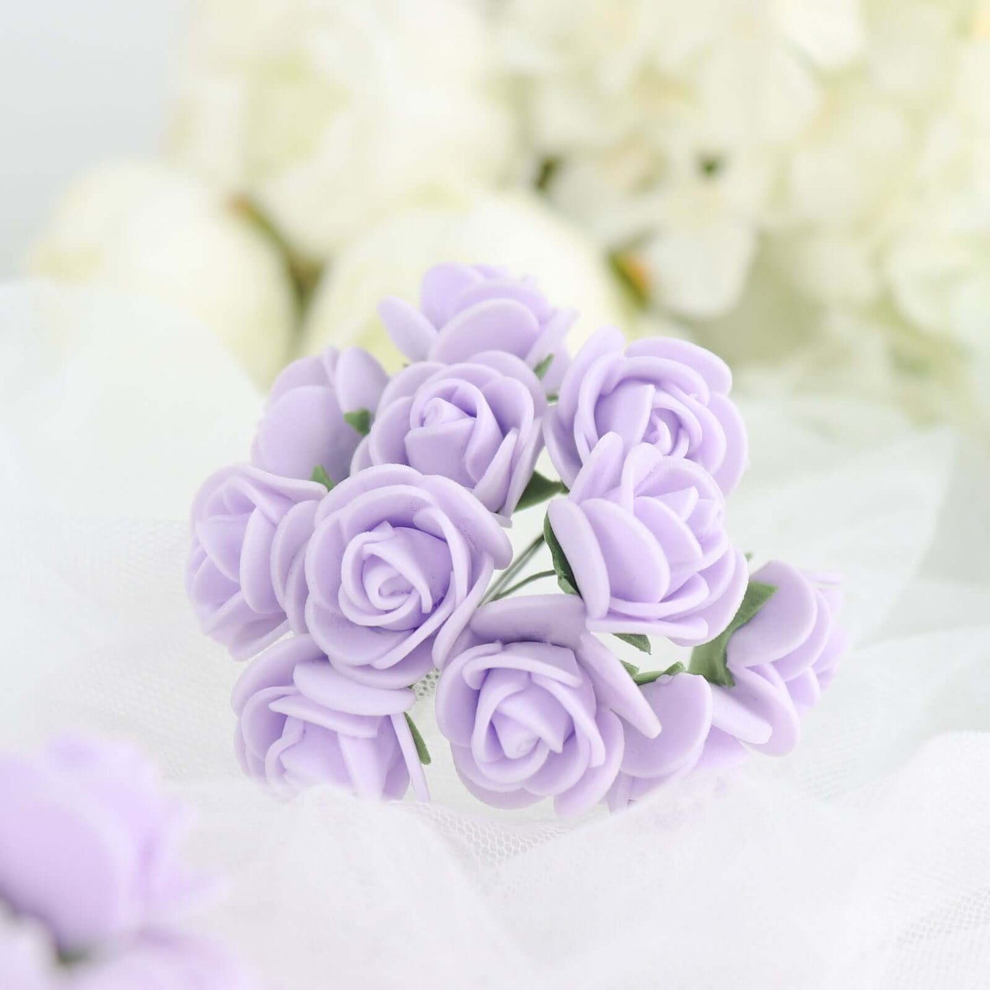 48 Roses 1" Lavender Lilac Real Touch Artificial DIY Foam Rose Flowers With Stem, Craft Rose Buds