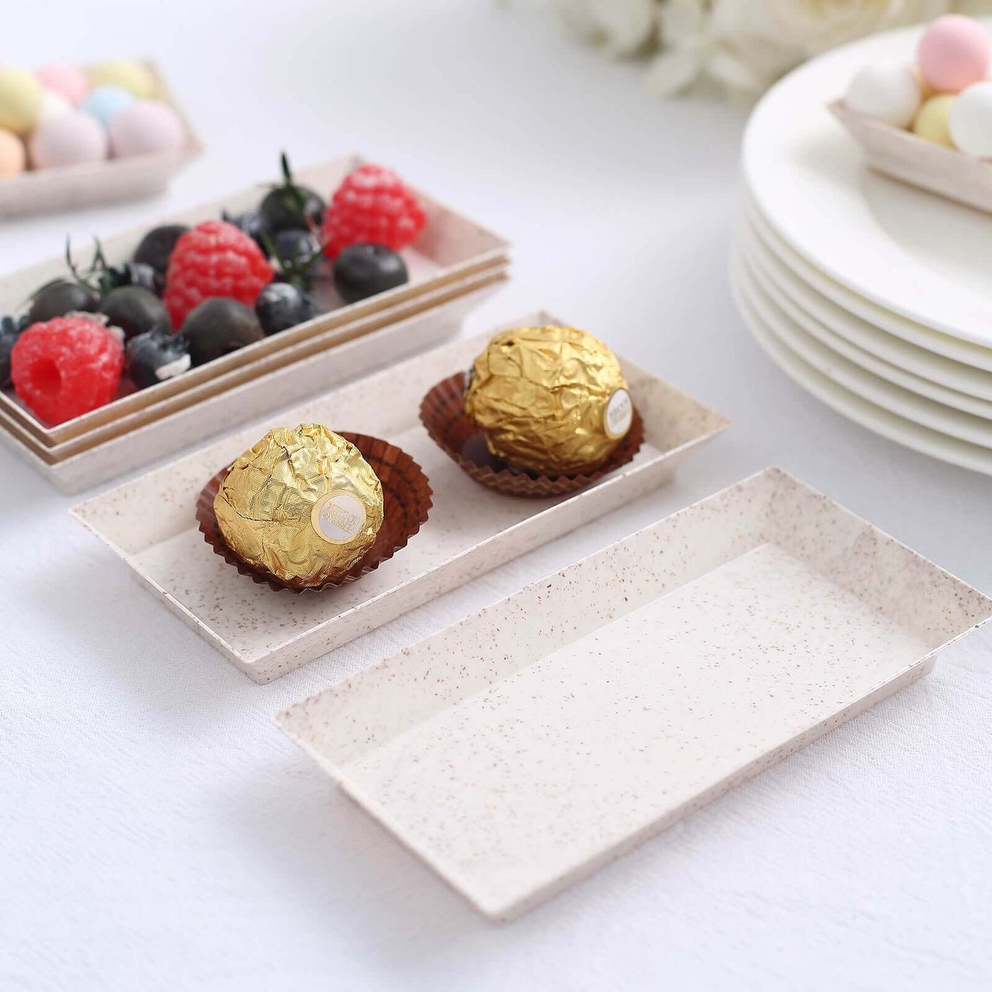 24-Pack Mini Wheat Straw Fiber Serving Trays Rectangular Biodegradable - Ideal for Appetizers 5"