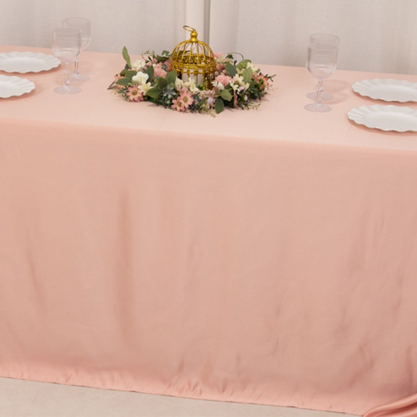 Lamour Satin 90"x132" Rectangle Tablecloth Dusty Rose - Soft & Silk-Like Seamless Table Cover