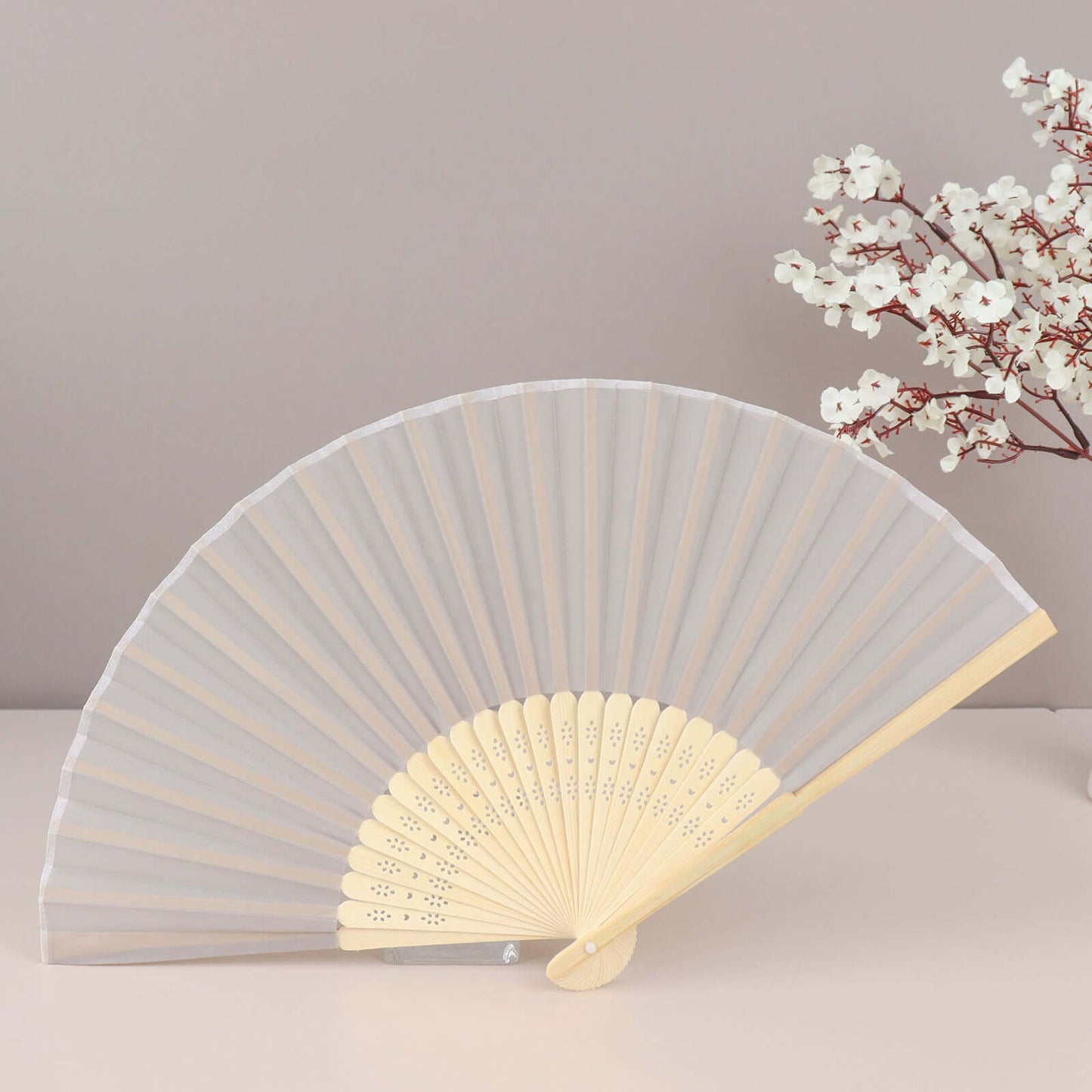 5 Pack Silver Asian Silk Folding Fans Party Favors, Oriental Folding Fan Favors