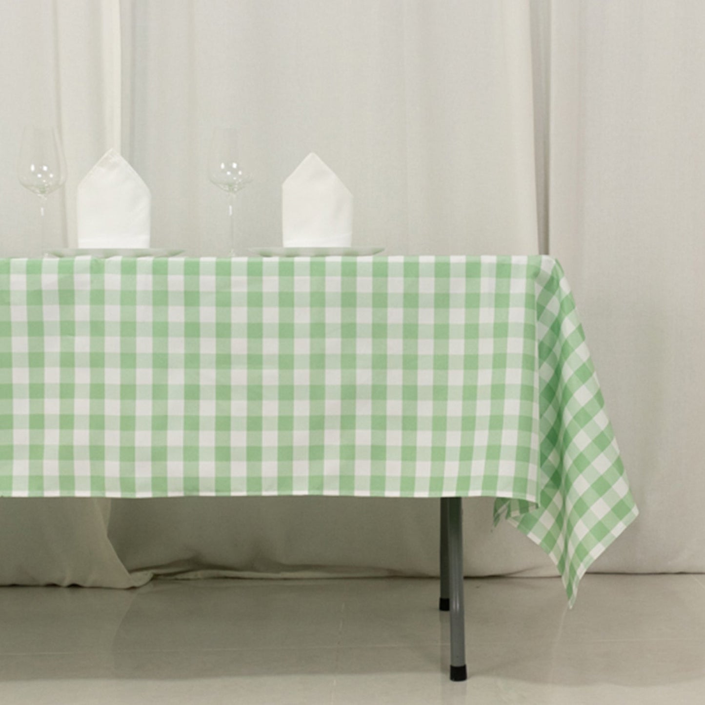 Polyester 60"x102" Rectangle Tablecloth White/Sage Green - Checkered Buffalo Plaid Table Cover