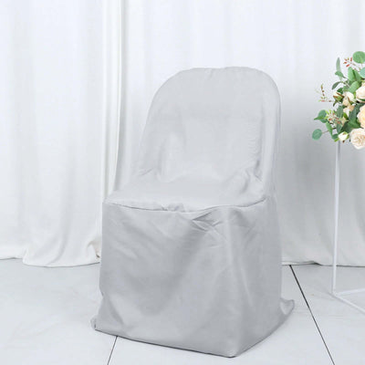 Polyester Slip On Folding Chair Covers Silver - Stain-Resistant Reusable Durable Fabric