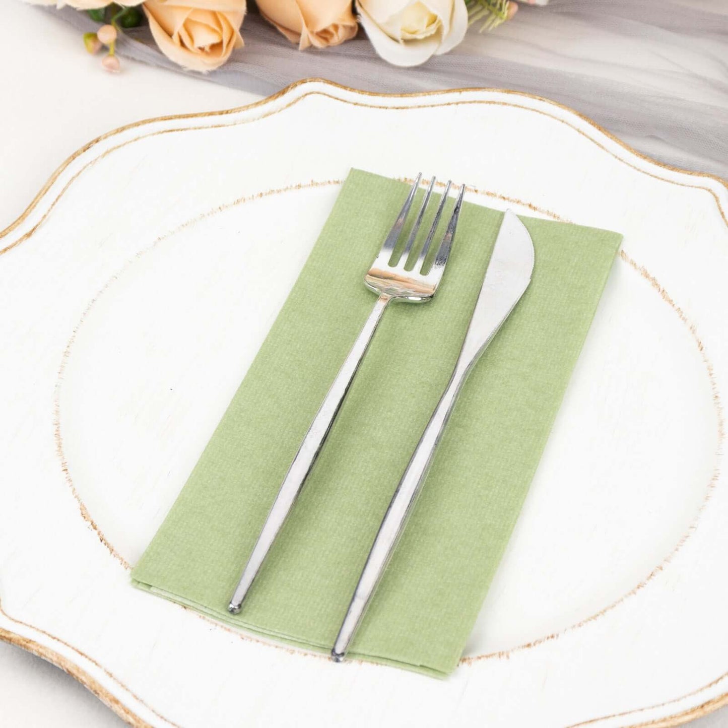 20 Pack Linen-Like Paper 8.5"x4" Napkins Sage Green - Highly Absorbent & Disposable Airlaid Guest Towels