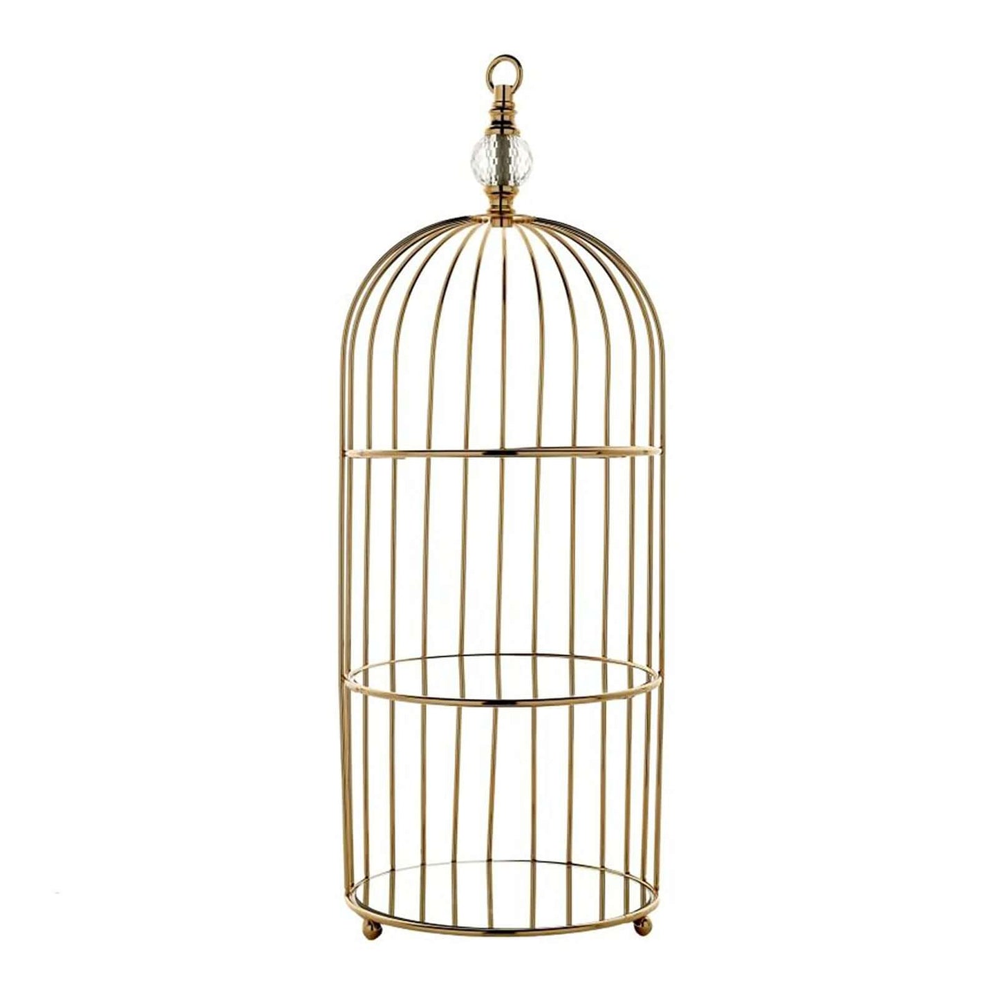 3-Tier Cupcake Cake Stand Bird Cage Design with Crystal Top Mirror Base - Serving Tray with Hanging Option 22"