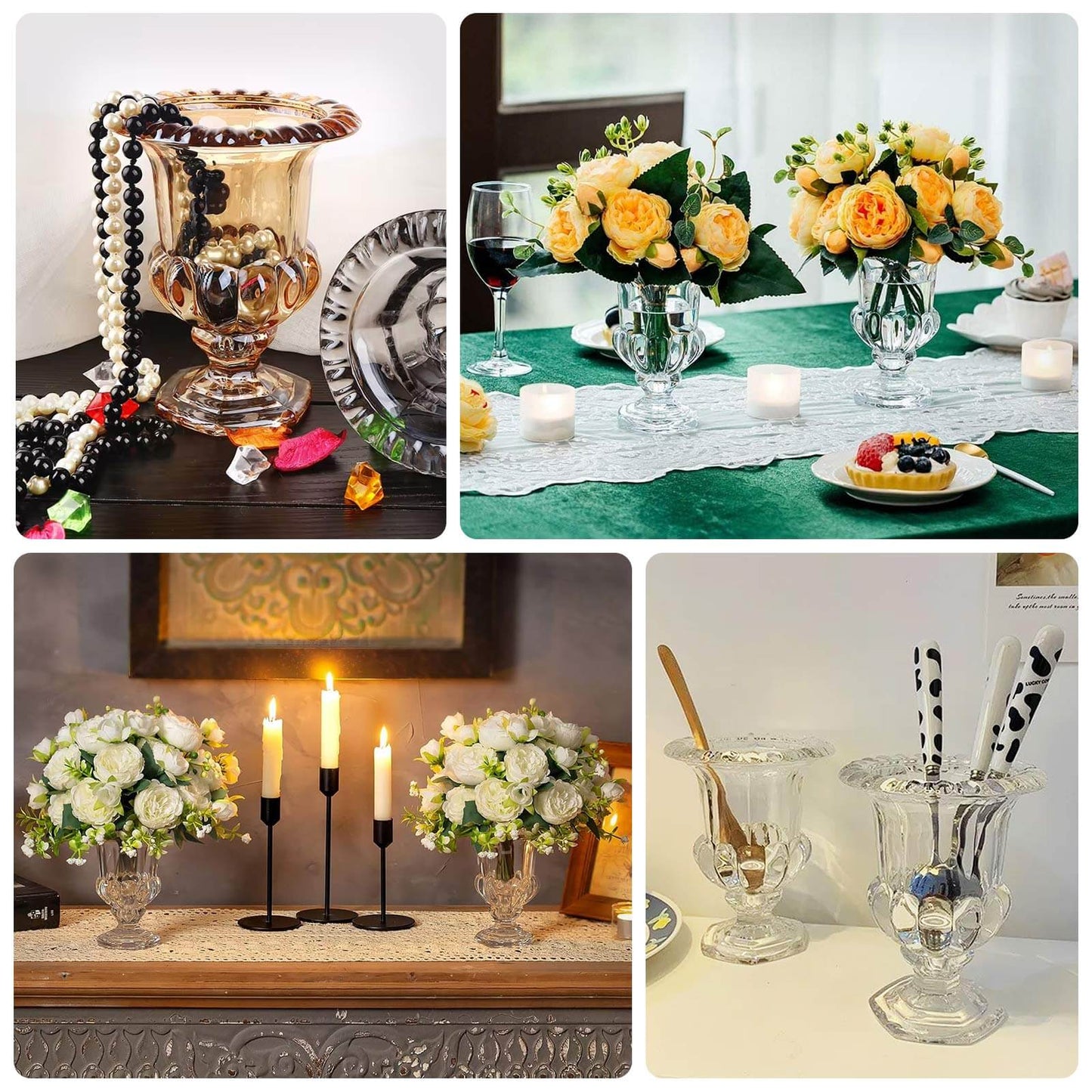 2-Pack Glass Mini Pedestal Flower Vases in Classic Roman Urn Style Clear - Sophisticated Wedding Table Centerpieces 6"